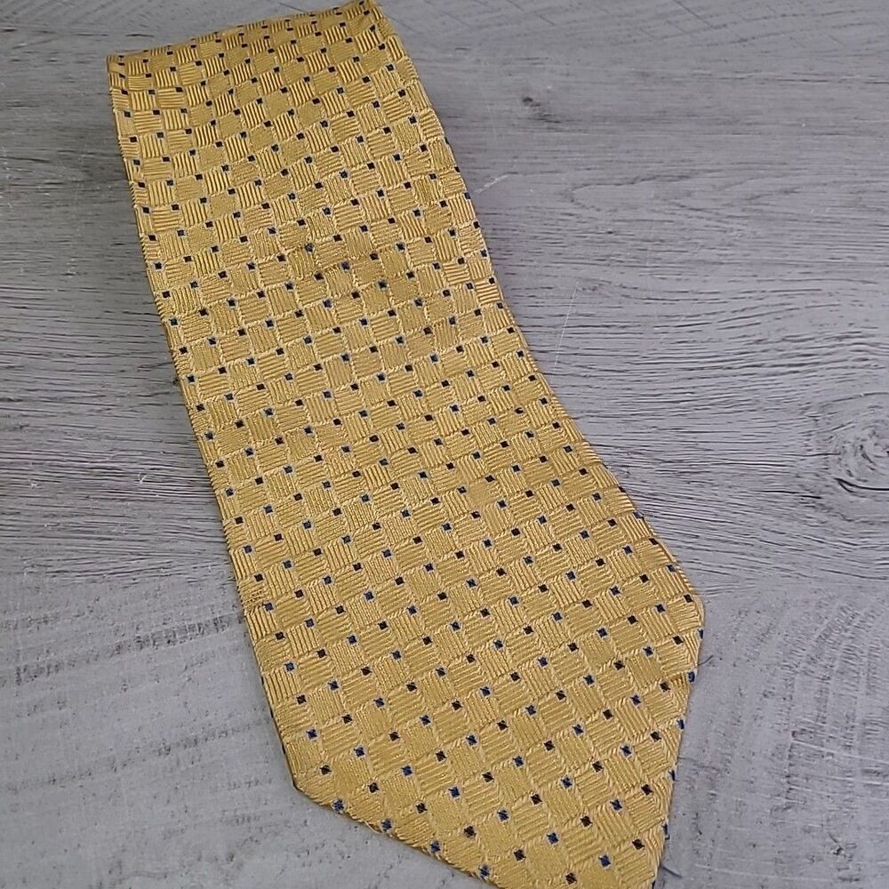 Tommy Hilfiger Yellow Blue Geometric 100% Silk Mens Tie Necktie EUC